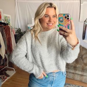 Nwt Urban Outfitters Metallic Eyelash Knit Pullover Sweater Gray Size Medium